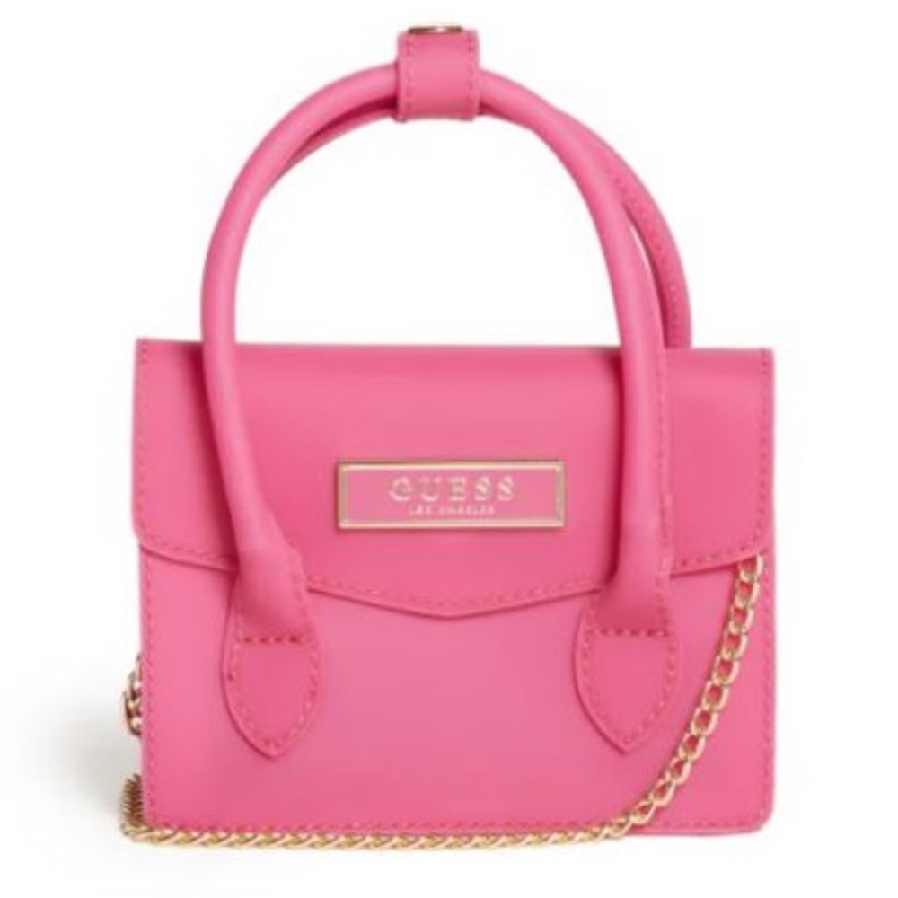 Guess Pink Satchel with Gold Chain and Logo